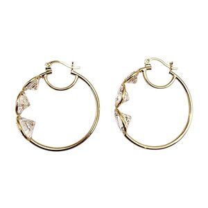 14K Yellow Gold Large Hoop Earrings With Cubic Zirconia #22709